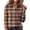 Orange, variant on Womens Gingham Plaid Print Waffle Knit Long Sleeve Top Lapel Half Button V Neck Casual Loose Fall Shirt Blouse Black M