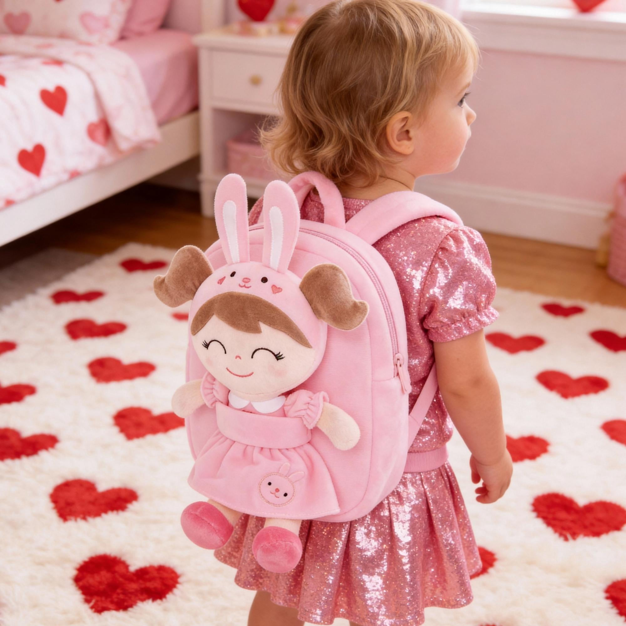 Gloveleya Toddler Doll Bunny Plush Kids Doll Toddler Dolls Girl Stuffed Rabbit Toys Pink Pocket 9"