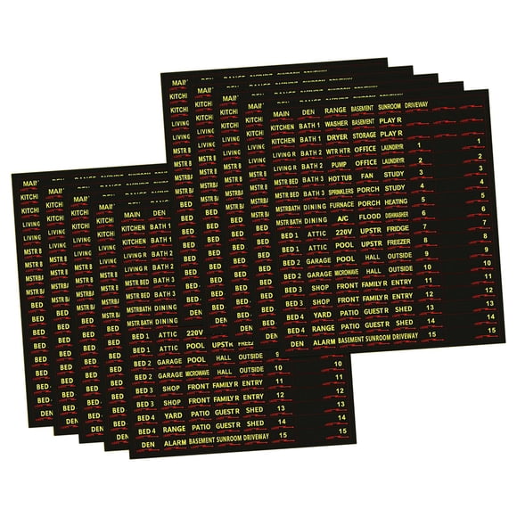 10 hojas de etiquetas para disyuntores, pegatinas de identificación de paneles eléctricos, etiquetas impermeables premium para cajas de disyuntores de Negro