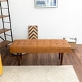 thumbnail image 2 of Benji Mid-Century Modern Rectangular Genuine Leather Upholstered Bench in Tan, 2 of 6