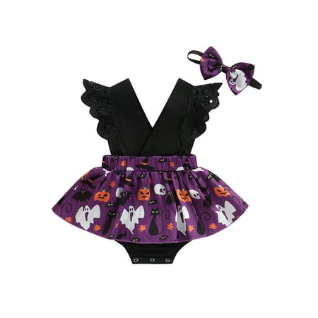 

TheFound My First Halloween Newborn Infant Baby Girl Pumpkin Skull Romper Bodysuit with Headband Clothes