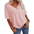 thumbnail image 2 of Summer Women's Casual Solid Color T-shirt Half Sleeved Simple V-neck Tee Tops, 2 of 6