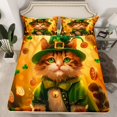 thumbnail image 2 of Feelyou Luck Cat Kids Full Size Sheets, Shamrock Leaf Plant Bed Sheets, 4 Pieces, 2 of 7