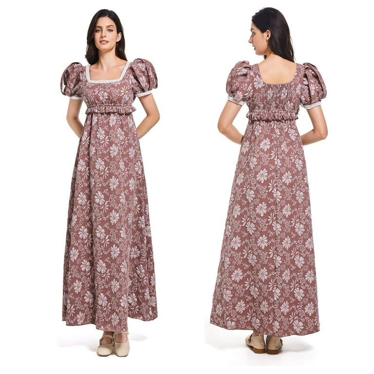 Women's Regency-Era Gown - Elegant Pearl-Embellished Dress with Puff  Sleeves & Empire Waist - Walmart.com