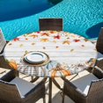 thumbnail image 6 of Orange Pumpkin Fall Round Tablecloth, Fitted Table Cover with Elastic for 45"-54" Round Tables, Thanksgiving Sunflower Maple Leaves Autumn Table Cloth Outdoor Dinning Party Waterproof Tablecloths, 6 of 7