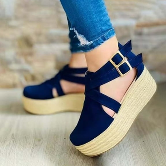 UTTOASFAY Womens Shoes Summer Women's Shoes Round Toe Side Empty Baotou Wedges Women Sandals