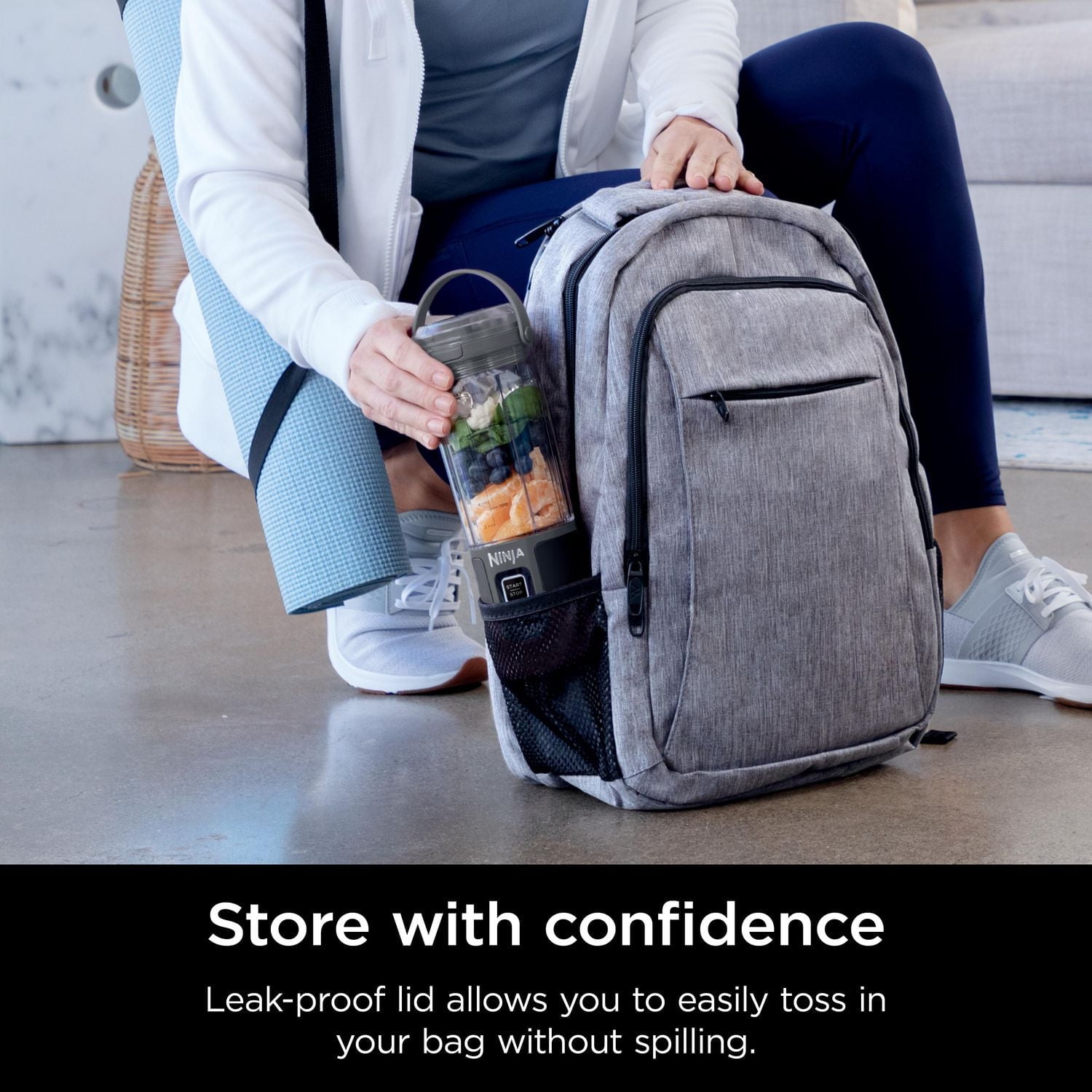 Ninja Blast 16 oz. Mélangeur portable avec couvercle anti-fuite et bec verseur facile, Noir, BC100BKC Rechargeable par USB-C