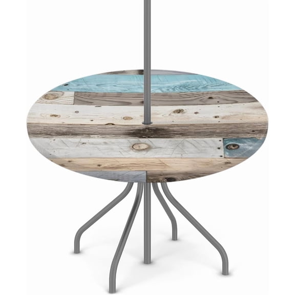 Wood Texture Round Outdoor Tablecloths with Umbrella Hole Wood Circle Fitted Table Cloth with Elastic Zippered Tablecloth 36"-44" Waterproof Umbrella Table Cloth Round Elastic Table Cover for Patio
