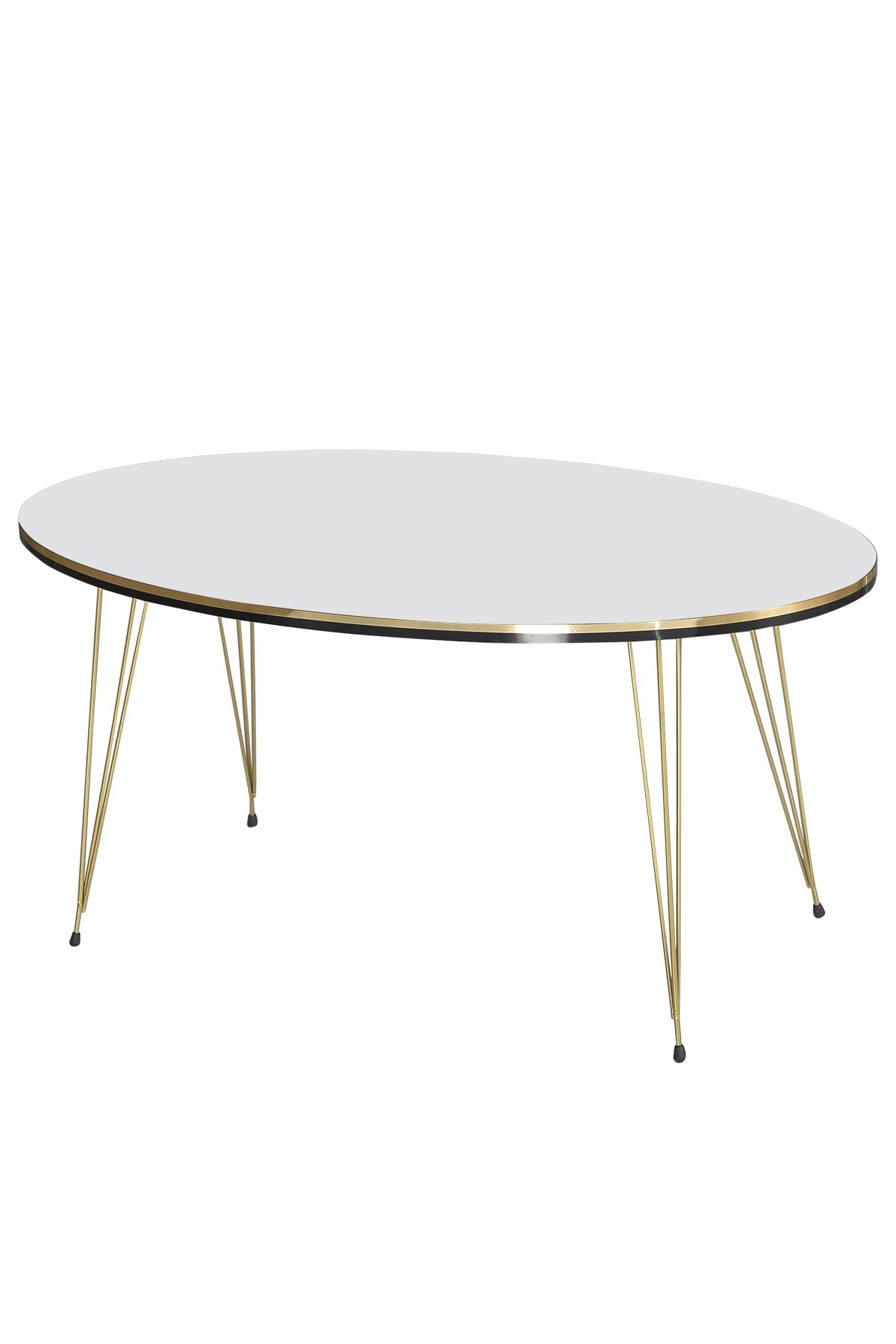 White Oval Coffee Table with Gold 3Rod Metal Legs,Coffee Table with