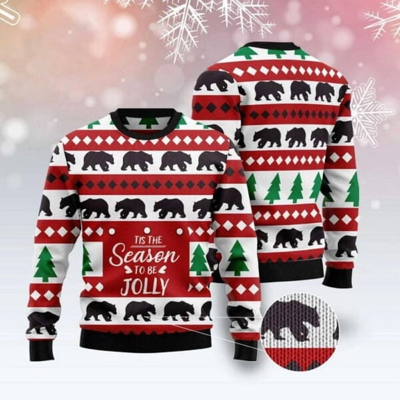 Christmas Tree And Bear Ugly Christmas Sweater, Xmas Tree Sweater, Christmas Sweater