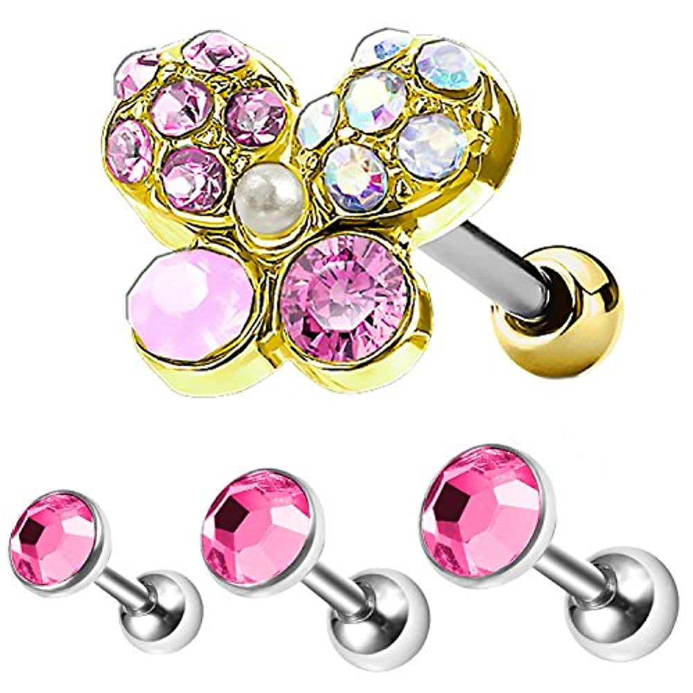 3 Pc Pink Ferido Ball Surgical Steel Helix Tragus Cartilage Barbell Earring Stud 3 Pc Pink Ferido Ball Surgical Steel Helix Tragus Cartilage Barbell Earring Stud
