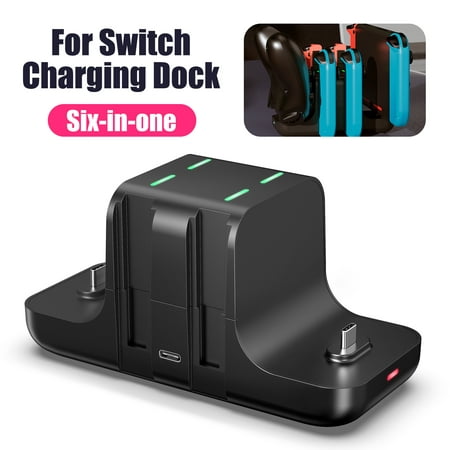 TSV Charging Station Fit for Nintendo Switch/OLED Pro Joy-Con Controller, 6-in-1 Charging Dock, Fast Controller Charger Stand Compatible with Nintendo Switch Console with 2 USB Type-C Ports