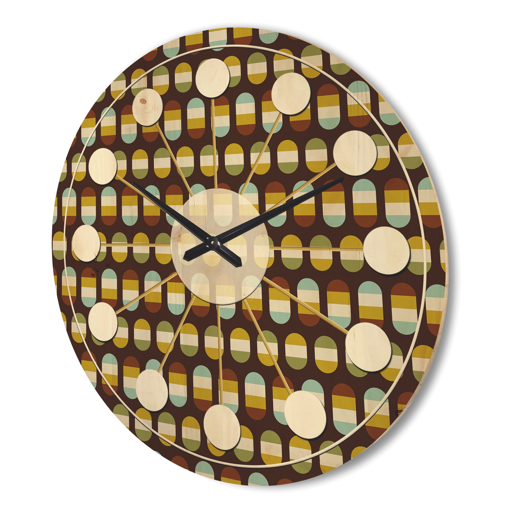 Designart 'Polka Dots Retro Pattern' Mid-Century Modern Wood Wall Clock