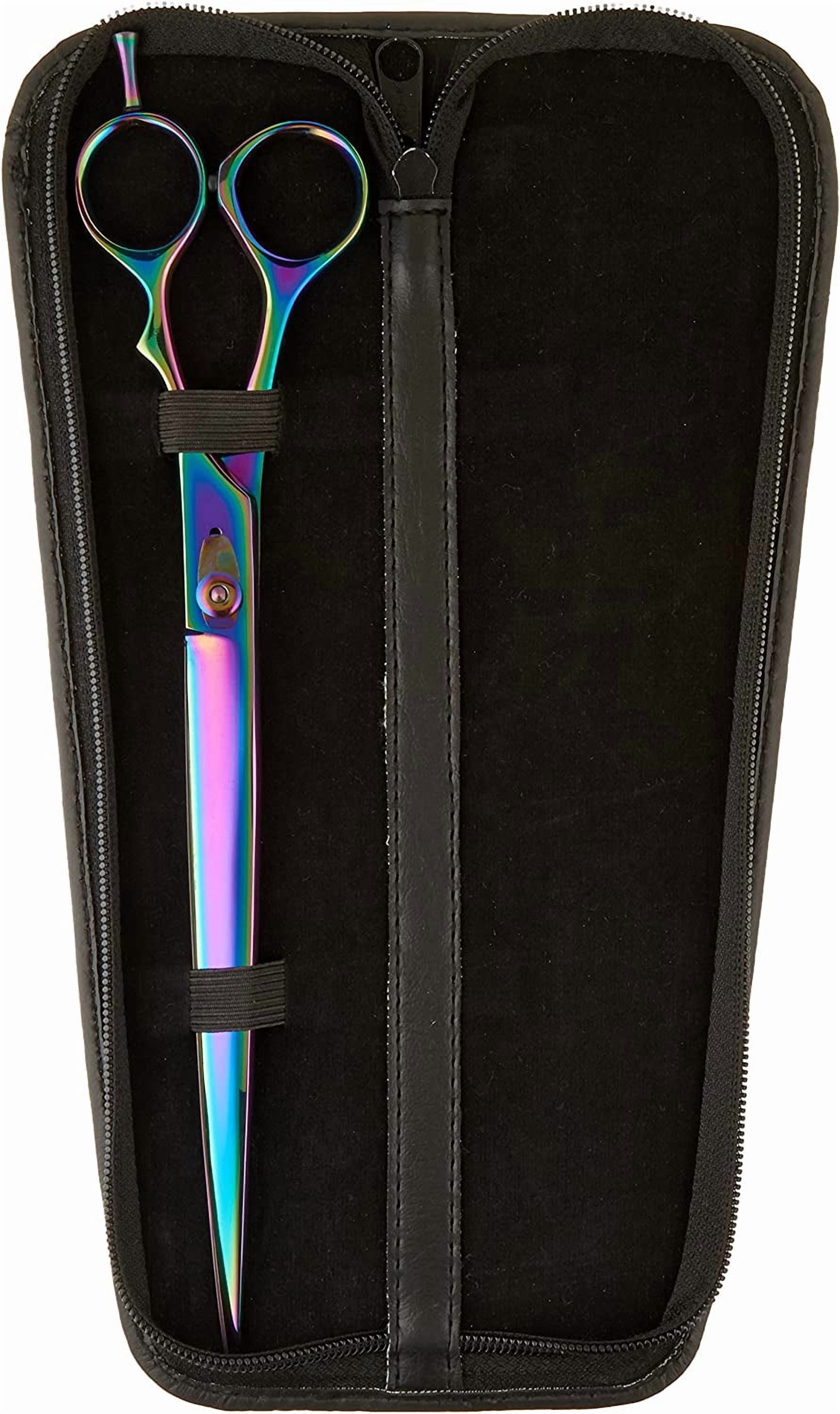 TAMSCO Genuine Japanese Stainless Steel Scissors 10.5-Inch Curved Blade Plasma Coated, Semi-Convex Edge Japanese Stainless Steel Plasma Rainbow Finish Curved Blade Adjustable Tension Screw