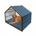 thumbnail image 1 of Ikat Pet House, Vintage Aztec Mexican Cultural Elements Retro Chevron Motif with Lines, Outdoor & Indoor Portable Dog Kennel with Pillow and Cover, 5 Sizes, Dark Blue and Pale Blue, by Ambesonne, 1 of 4