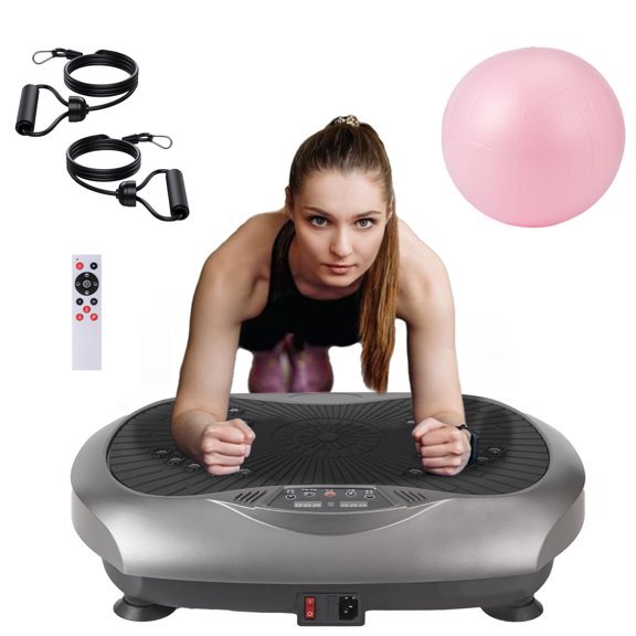 BILLIE Vibration Plate Exercise Machine, Lymphatic Drainage Vibrating Platform w/ Resistance Bands & Pilates Ball, Full Body Workout Vibration Platform for Home Fitness