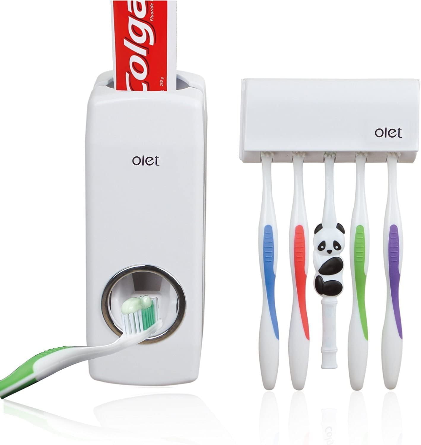Automatic Toothpaste Dispenser+5 Toothbrush Holder Wall Mount Stand 