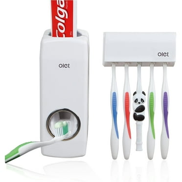 Toothbrush Holder Automatic Toothpaste Dispenser Set Dustproof Kids Hands Free Toothpaste Squeezer for Family Washroom Bathroom White