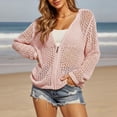 thumbnail image 2 of CAIXIA Womens Crochet Lightweight Cardigan Zip Up Hooded Long Sleeve Knit Sweaters Mesh Beach Swim Cover Up, 2 of 9