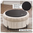 thumbnail image 3 of MDQMD 31.5" Round Storage Ottoman with Reversible Lid Velvet Upholstered Pumpkin Shaped Ottoman Multi Functional Coffee Table Footrest for Living Room Bedroom Dorm Beige, 3 of 6