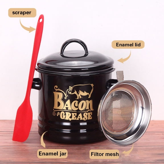 1200ml Grease Storage Can with Strainer & Spatula, Kitchen Cooking Oil Container for Daily Baking Use