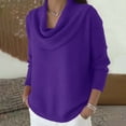 thumbnail image 4 of Cowl Neck Sweaters for Women Long Sleeve Knit Pullover Cozy Loose Fall Winter Purple 2XL, 4 of 8