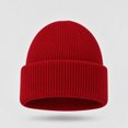 thumbnail image 2 of Fall Winter Unisex Ribbed Knitted Beanie Solid Color Fold Cuff Skull Cap Soft Stretchy Warm Beanie Hat for Men Women Casual Daily Outing Red, 2 of 5