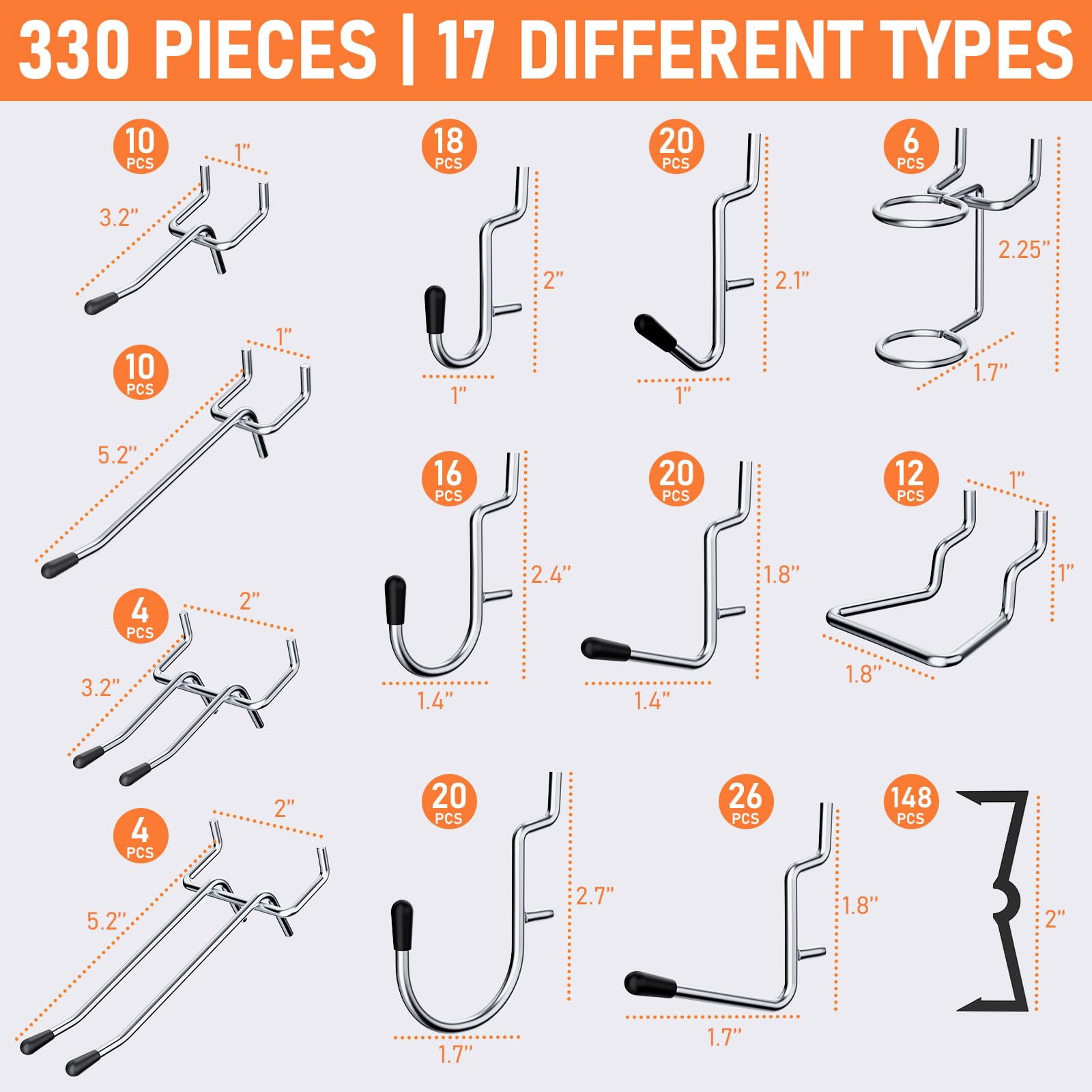 330pcs Upgraded Pegboard Accessories Organizer Kit  Peg Board Hooks Assortment With Bins & Cups For Organizing Tools Fit 1/8 Or 1/4 Inch Garage Workshop Wall Hanging