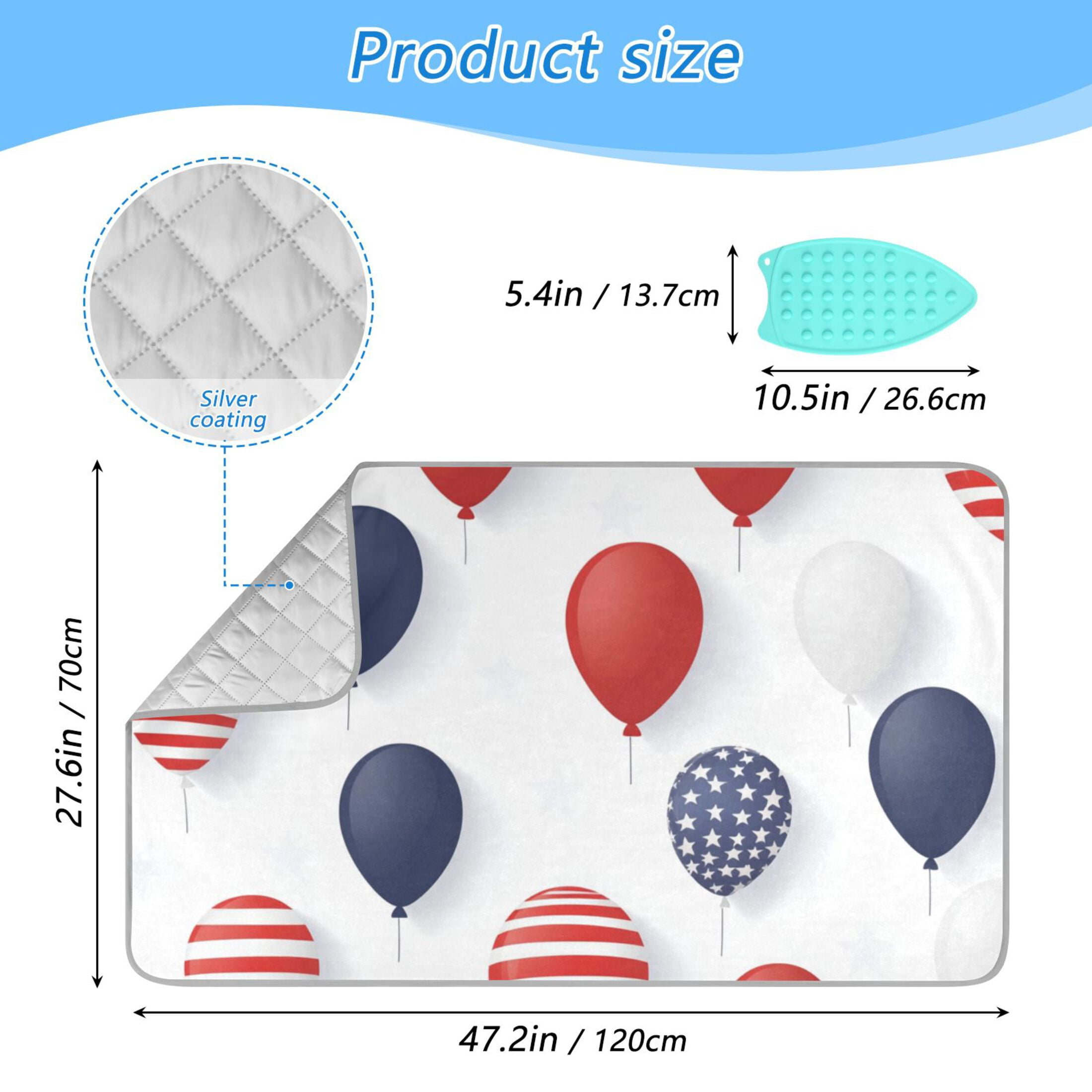 July 4th Usa Flag Pattern Balloons Ironing Mat Blanket Portable Travel Ironing Pad Heat Resistant Pad 47.2" x 27.6”