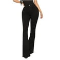 thumbnail image 2 of Gifts Usmixi Womens Vintage Button High Waist Jeans Casual Solid Lightweight Stretchy Denim Long Pants Going out Party Fashion Flared Trousers with Pocket Black XL, 2 of 6
