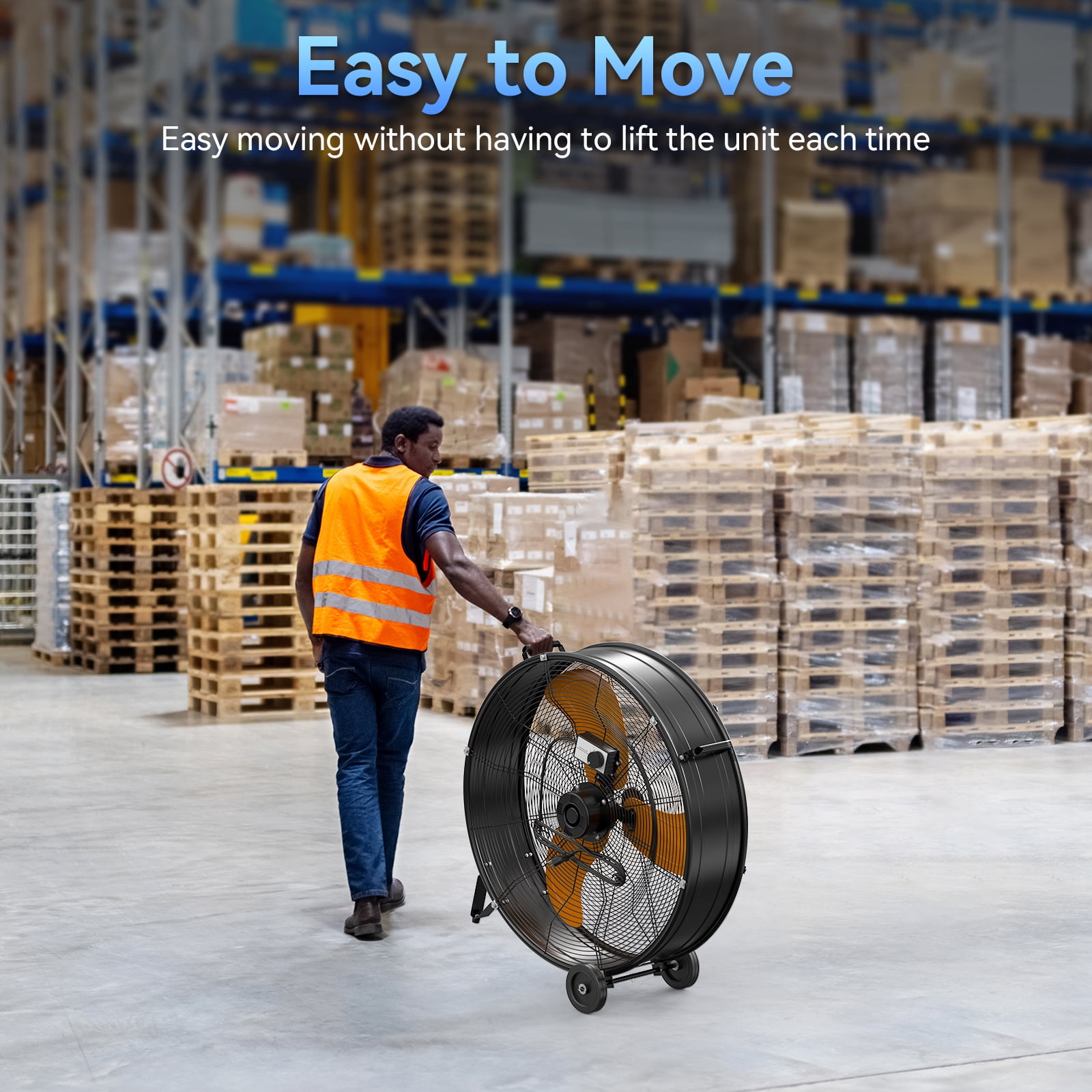 30" Industrial Drum Fans, 3-Speed Professional Outdoor Fan, With Metal Wheels, 14000 CFM, for Commercial, Factory and Garage, UL Listed