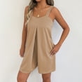 thumbnail image 6 of Daiosportswear Women's Solid Wide Strap Sleeveless Side Pocket Relaxed Fit Summer Beach Short Jumpsuit Khaki XS(XS), 6 of 9