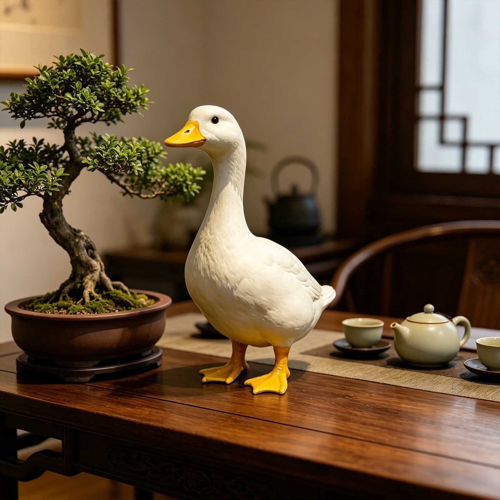 Large Porch Goose Statue, Pure White Resin Goose Garden Decor Figurine for Patio, Yard