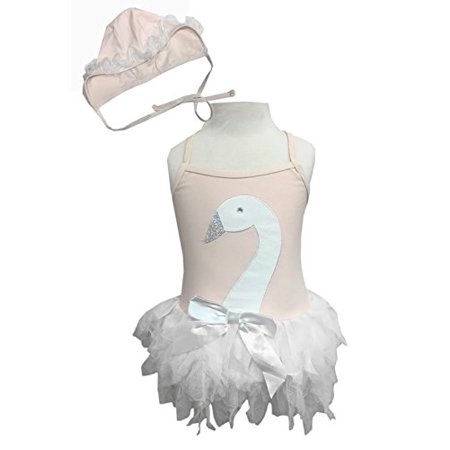 StylesILove Little Swan Ruffled Ballerina Girl Swimsuit and Hat, Light Pink (5)