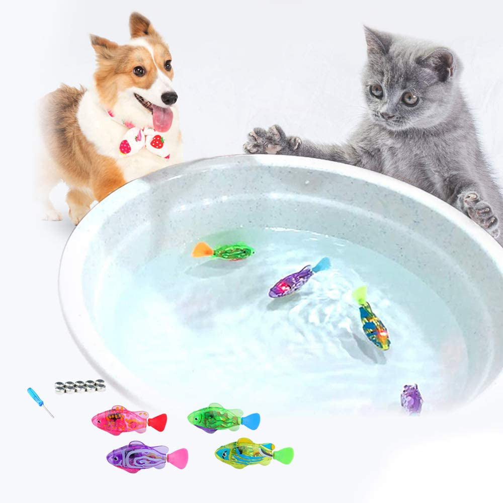 POPETPOP Robot Fish Toy for Cats,4PCs Interactive Swimming Robot Fish Toy for Cat/Dog Random Pattern Cat Dog Toy to Stimulate Your Pets Hunter Instincts and Keep Them Busy