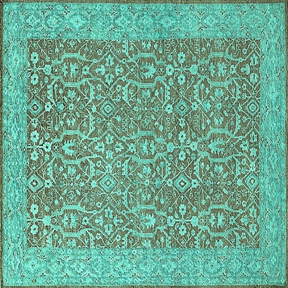 Ahgly Company Indoor Square Oriental Turquoise Blue Traditional Area Rugs, 6' Square
