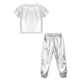 thumbnail image 4 of TiaoBug Kids Girls Boys Jazz Hip Hop Clothing Set Metallic T-shirt with Pant Street Ballet Dance Performance Costume Silver 12, 4 of 5