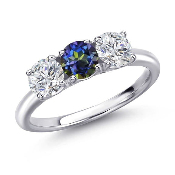 Gem Stone King 925 Sterling Silver Blue Mystic Topaz and Lab Grown Diamond Engagement Ring for Women | 1.50 Cttw | Round 5MM | Gemstone November Birthstone | Size 7
