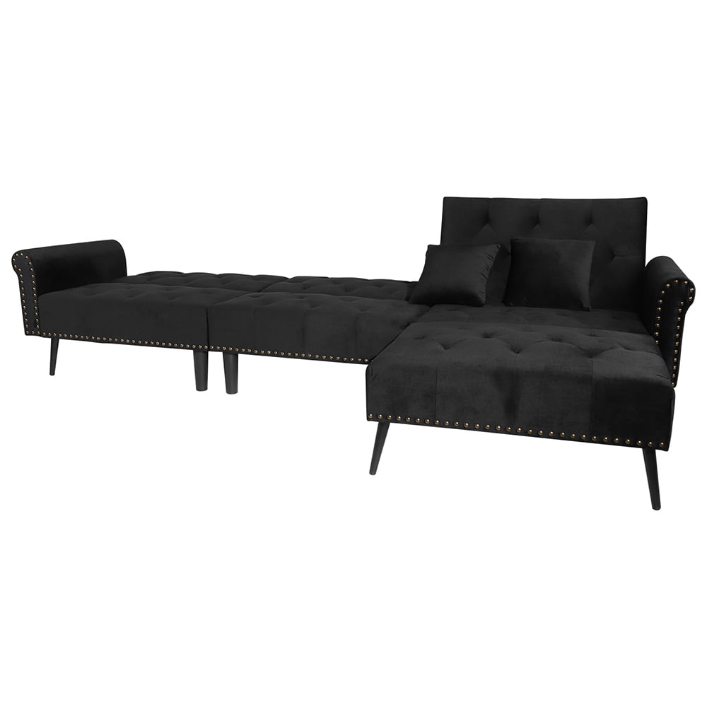 Kepooman Modern Mid Century L Shaped Sectional Sofa Couch, Upholstered Sofa Bed with Reversible Chaise, Adjustable Back, Black Kepooman Modern Mid Century L Shaped Sectional Sofa Couch, Upholstered Sofa Bed with Reversible Chaise, Adjustable Back, Black