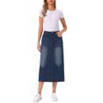 thumbnail image 2 of INSPIRE CHIC Denim Maxi Skirt for Womens Elasticated Waist Washed A Line Long Jean Skirt XL Dark Blue, 2 of 6