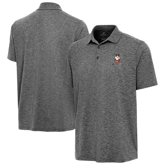 Men's Antigua Heather Black Clemson Standing Tiger Golf Par 3 Polo