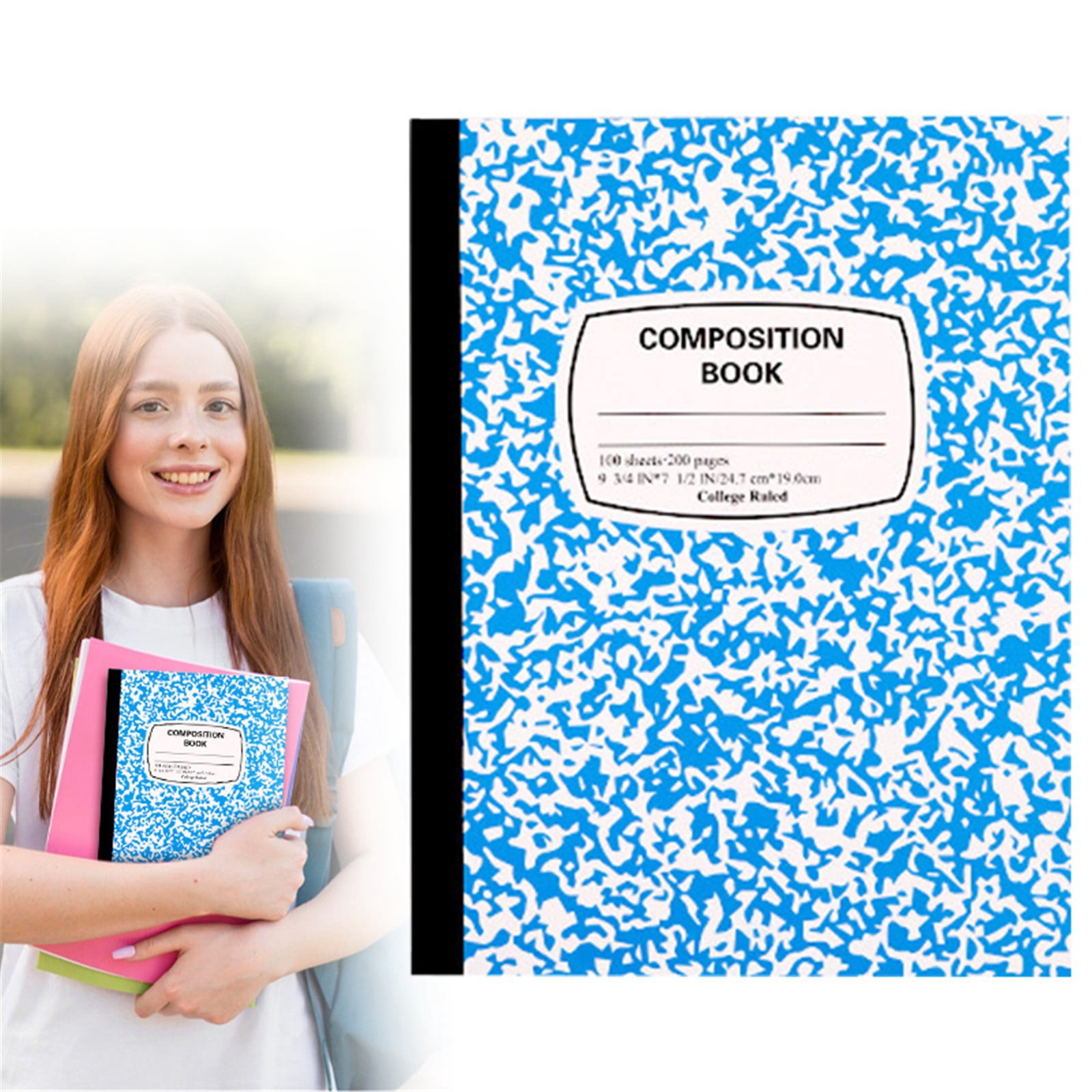 3 Pack 9.7 x 7.4 in Composition Notebook Wide Ruled, 200 Pages (100 Sheets) Marble Journal Notebook Hard Cover Wide Ruled Notebooks for Aldult College Office Supplies