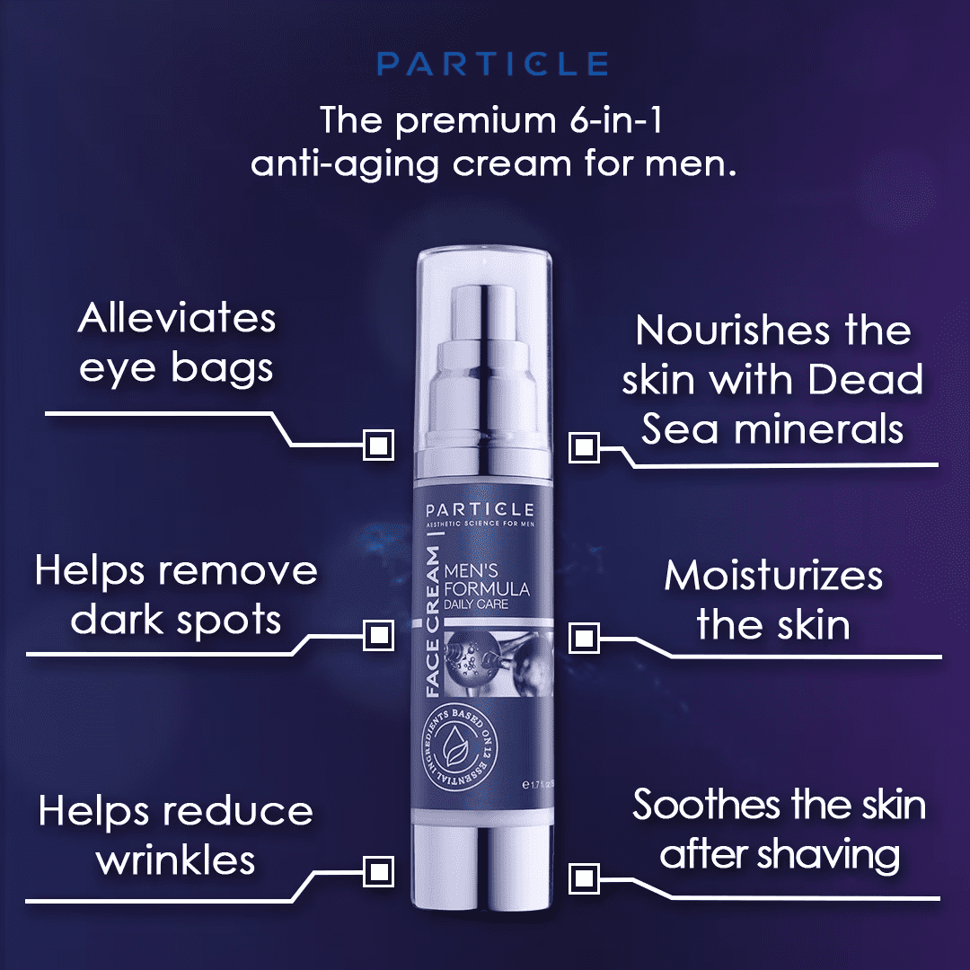 Particle Mens Face Cream - 6 in 1 Mens Anti Aging Face Moisturizer (1.7 oz) Eye Bags Treatment & Face Lotion for Men