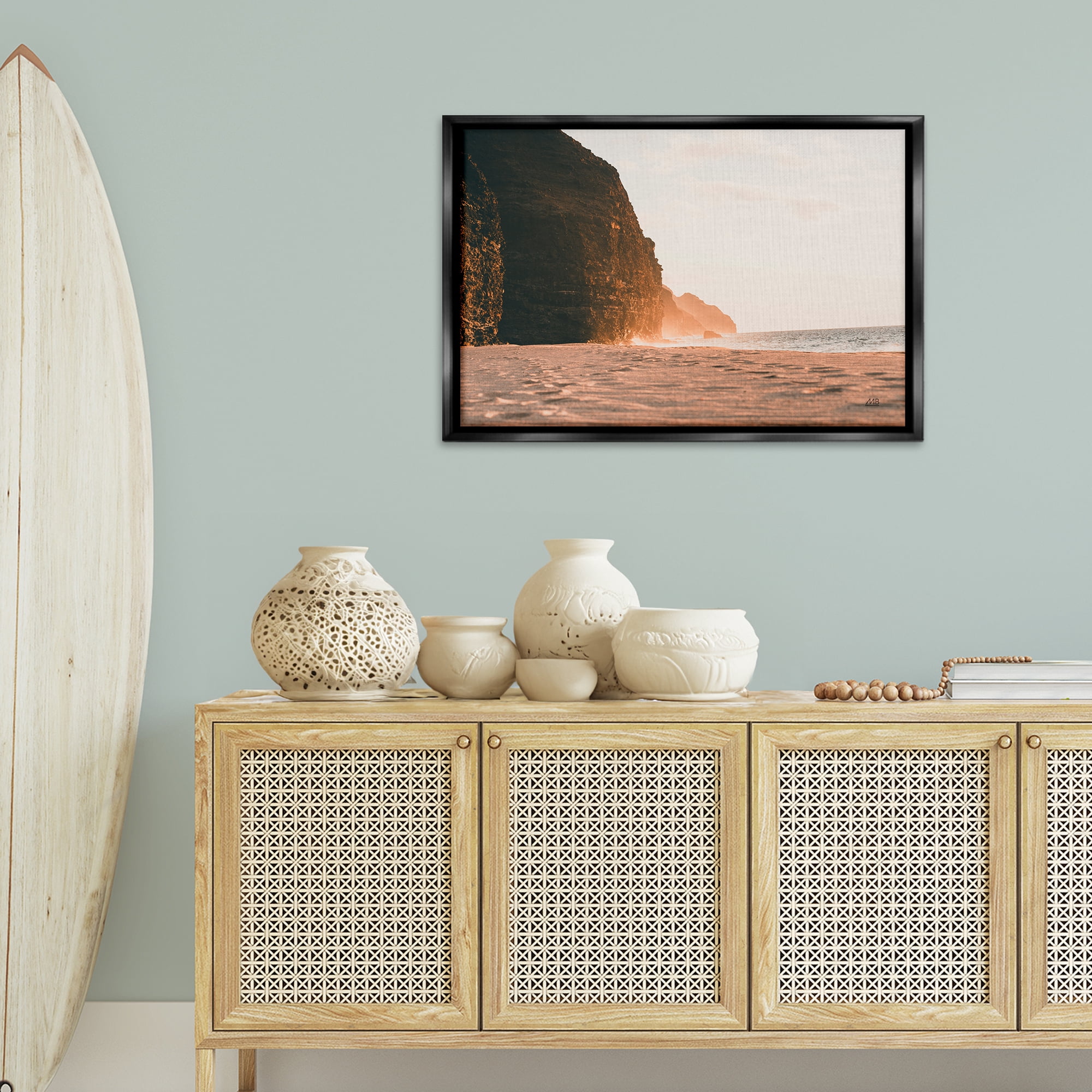 Stupell Industries Hawaiian Glow Shoreline Landscape & Nature Photography Black Floater Framed Canvas Art Print Wall Art, 31 x 21
