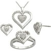 Diamond Accent Sterling Silver Double Heart Pendant, Earrings and Ring Set