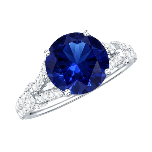 Rosec Jewels Certified Lab Grown Blue Sapphire Engagement Ring - 2.7 Carat - AAAA Grade Sapphire Diamond Ring - with Jewelry Box, 925 Sterling Silver, US 4.00
