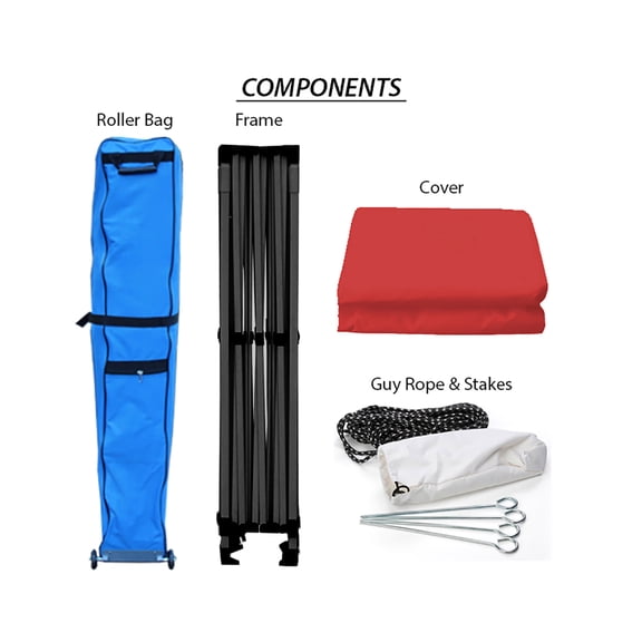 King Canopy Tuff Tent 10-Feet by 15-Feet Instant Pop up  , 1-Inch Black Aluminum Frame,  Guy Ropes and Stakes, Red Cover