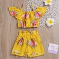 thumbnail image 2 of Babibeauty Toddler Baby Girl Floral Halter Ruffled Outfits Set Yellow Strap Crop Tops+ Shorts Pants Summer Clothes Set, 2 of 2