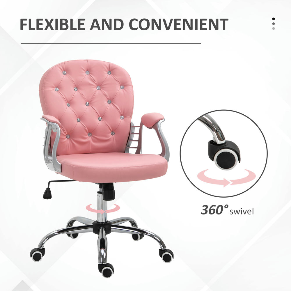 Demi Bonn Executive Home Office Chair, Ergonomic Mid-Back with Padded Armrests, Swivel Base, Easy Assembly, Velvet Button Tufted Desk Chair, Pink