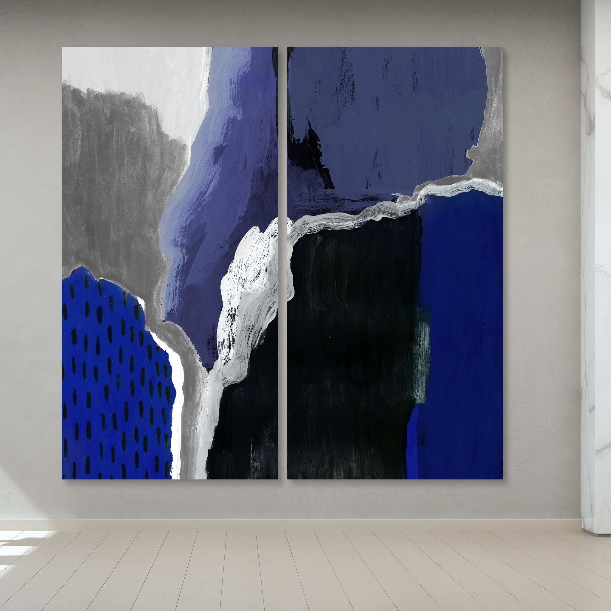 Cobalt Abstract Driptych 36 in x 72 in Painting Art Prints, by Empire Art Set of 2